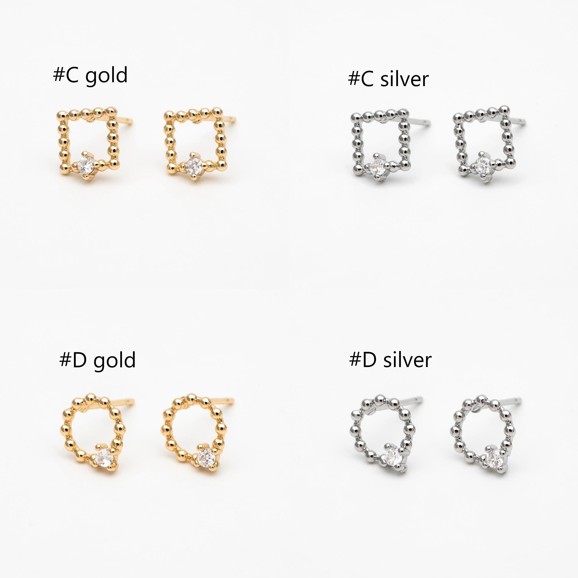 10pcs CZ Pave Gold/ Silver Tone Star/ Teardrop/ Square/ Circle Earrings, Gold/ Rhodium Plated Brass, Dainty Geometric Earrings (GB-4625)